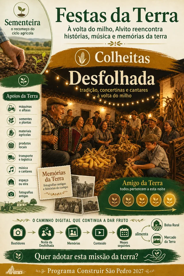 Festas da Terra, com a Sementeira e a Festa das Colheitas, destacando a Desfolhada, as Memórias da Terra e a preparação da Bolsa de Alvito.